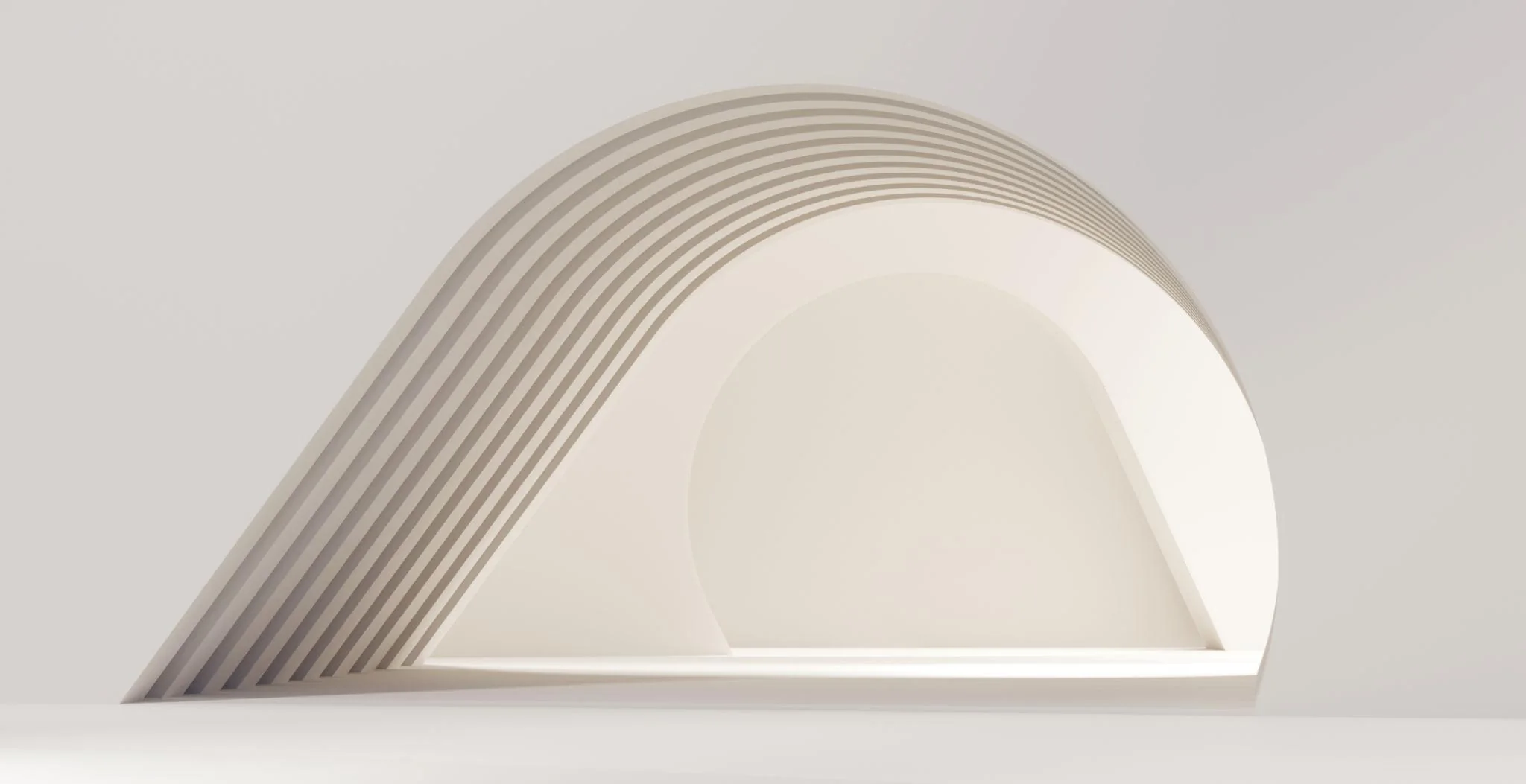 Curved sculptural corridor in warm light